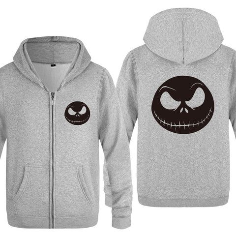 Image of Nightmare Before Christmas Jack Hoodies - Nightmare Before Christmas Hoodies - Cool Jack Black Skull Icon Christmas Zip Up Hoodie