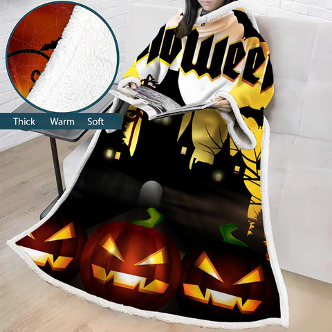 Image of 3D Digital Printed Blanket With Sleeves-Blanket Robe Halloween Party