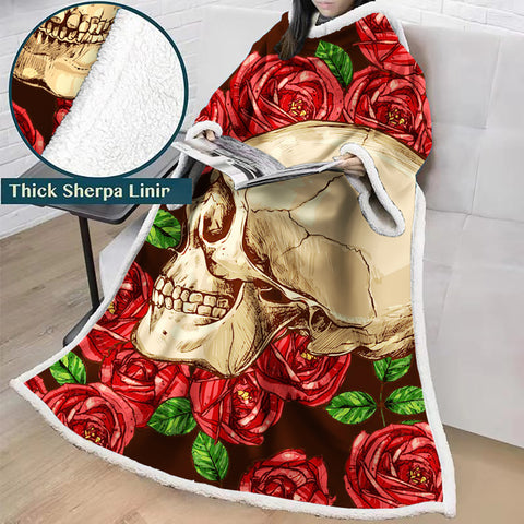 Image of 3D Digital Printed Skull Blanket With Sleeves-Horror Blanket Robe