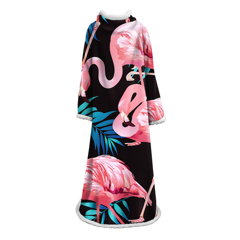 Image of Flamingo Blanket With Sleeves-Animal Digital Printed Blanket Robe