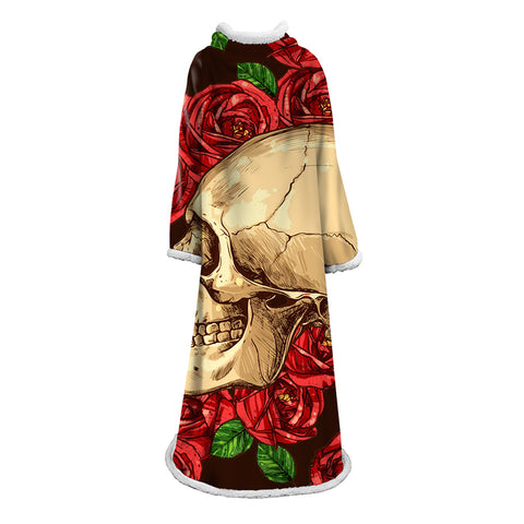 Image of 3D Digital Printed Skull Blanket With Sleeves-Horror Blanket Robe