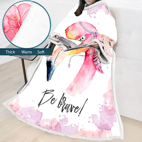 Image of 3D Digital Printed Blanket With Sleeves-Flamingo Blanket Robe