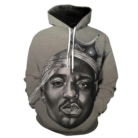 Image of 2Pac and Notorious Big Hoodies - Biggie Smalls Tupac Pullover Grey Hoodie