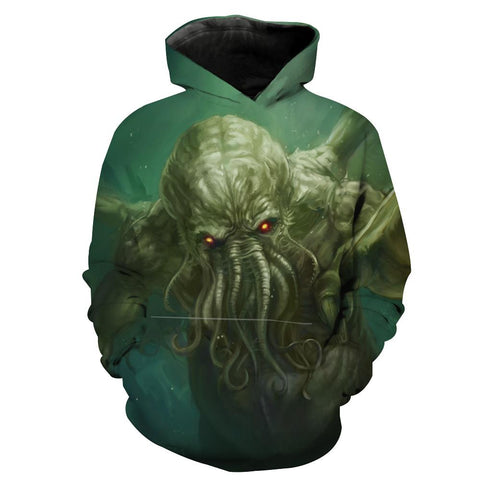 Image of Charging Cthulhu Hoodies - Pullover Nerd Gaming Cthulhu Hoodie