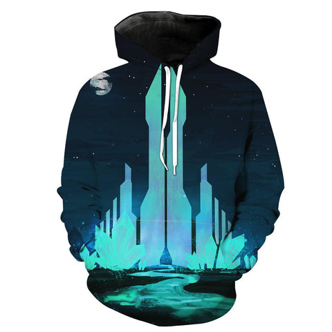 Image of Fantasy Crystal City Hoodies - Pullover Blue Hoodie