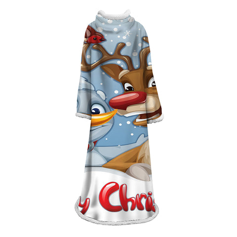 Image of 3D Digital Printed Blanket With Sleeves-Christmas Series Blanket Robe