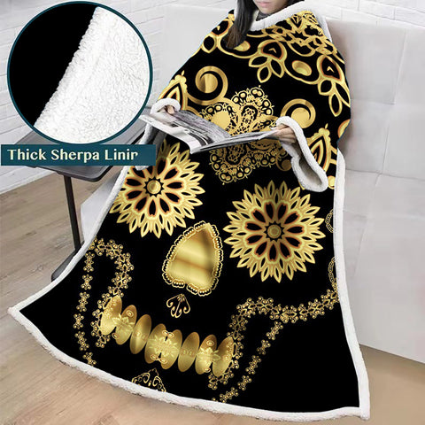 Image of 3D Digital Printed Skull Blanket With Sleeves-Horror Blanket Robe