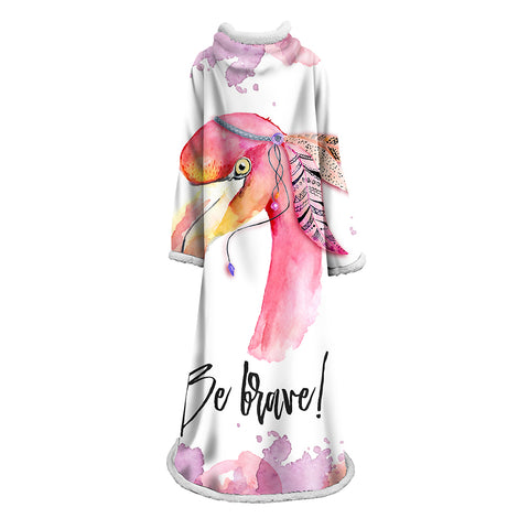 Image of 3D Digital Printed Blanket With Sleeves-Flamingo Blanket Robe