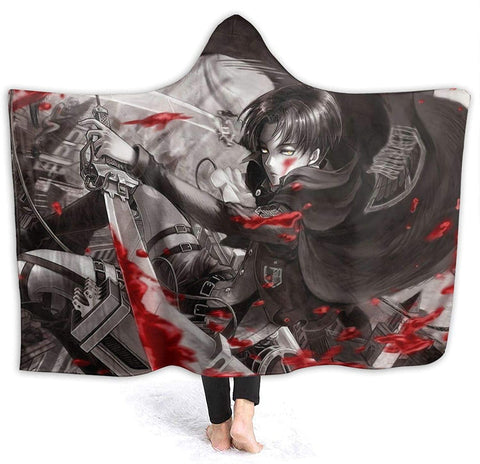 Image of Attack On Titan Levi Ackerman Sword Hooded Blanket - Anime Flannel Blanket