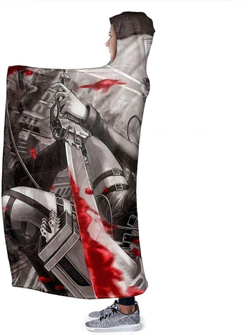 Image of Attack On Titan Levi Ackerman Sword Hooded Blanket - Anime Flannel Blanket