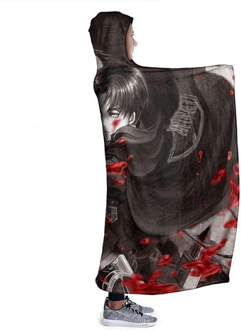 Image of Attack On Titan Levi Ackerman Sword Hooded Blanket - Anime Flannel Blanket