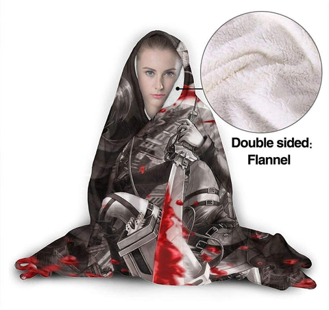 Image of Attack On Titan Levi Ackerman Sword Hooded Blanket - Anime Flannel Blanket