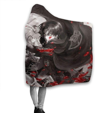 Image of Attack On Titan Levi Ackerman Sword Hooded Blanket - Anime Flannel Blanket