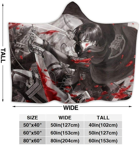 Image of Attack On Titan Levi Ackerman Sword Hooded Blanket - Anime Flannel Blanket