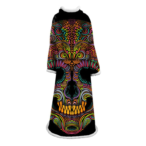 Image of 3D Digital Printed Skull Blanket With Sleeves-Horror Blanket Robe