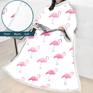 3D Digital Printed Blanket With Sleeves-Flamingo Blanket Robe