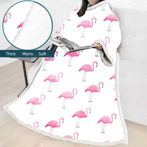 Image of 3D Digital Printed Blanket With Sleeves-Flamingo Blanket Robe