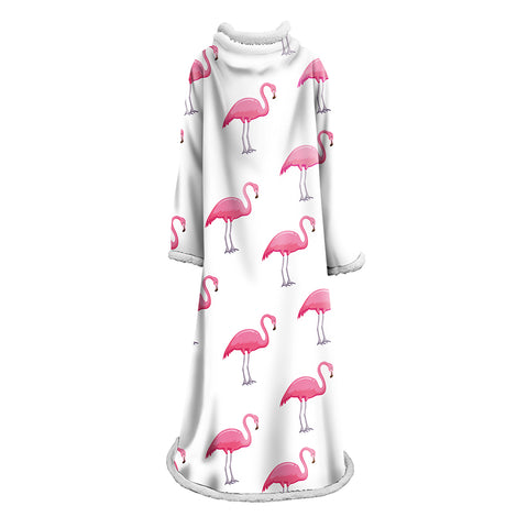 Image of 3D Digital Printed Blanket With Sleeves-Flamingo Blanket Robe