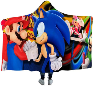 Mario Luigi Sonic Hooded Throw Blanket