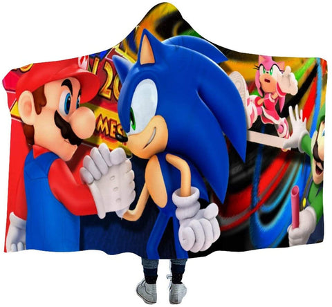 Image of Mario Luigi Sonic Hooded Throw Blanket
