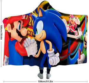 Mario Luigi Sonic Hooded Throw Blanket