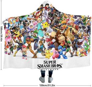 Super Smash Bros Pikachu Link Mario Kirby So_nic Yoshi Hooded Blanket