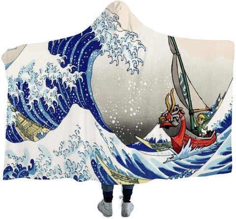 Image of Great Wave Off Kanagawa Hooded Blanket - Wearable Throw Cape