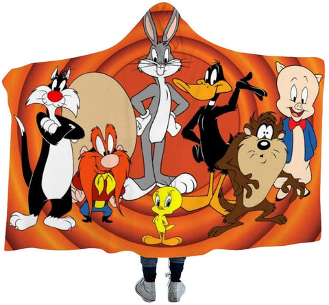 Image of Bugs Bunny Daffy Duck Porky Pig TweetyBird Sylvester Hooded Blanket