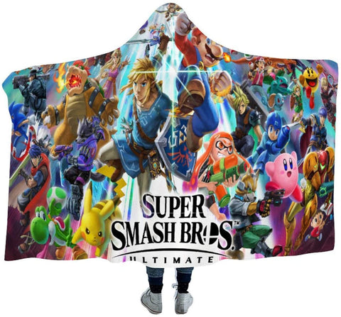 Image of Mario Kirby Zelda Link Pikachu Hooded Blanket