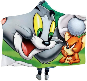 Cartoon Tom and Jerry Printed Hooded Blanket Cape