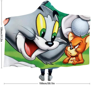 Cartoon Tom and Jerry Printed Hooded Blanket Cape