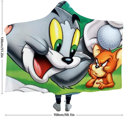 Image of Cartoon Tom and Jerry Printed Hooded Blanket Cape