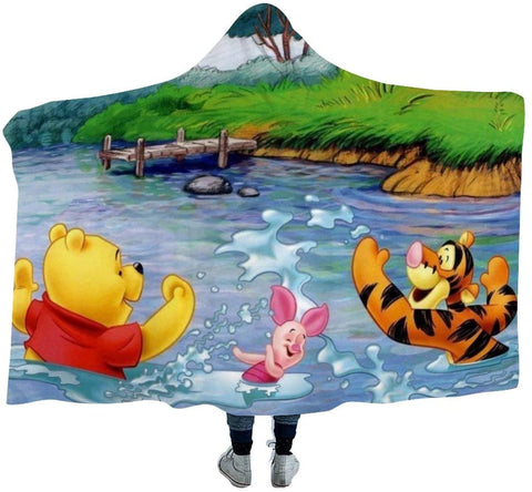 Image of Cartoon Winnie Printed Cape - Bear Piglet Tiger Printed Hooded Blanket