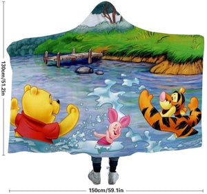 Cartoon Winnie Printed Cape - Bear Piglet Tiger Printed Hooded Blanket