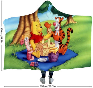 Cartoon Winnie Bear Tiger Printed Hooded Blanket