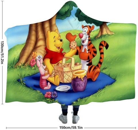 Image of Cartoon Winnie Bear Tiger Printed Hooded Blanket