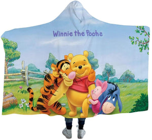Winnie The Pooh Printed Hooded Blanket - Bear Piglet Tiger Eeyore Blanket