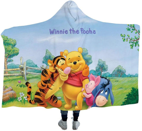 Image of Winnie The Pooh Printed Hooded Blanket - Bear Piglet Tiger Eeyore Blanket