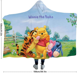 Winnie The Pooh Printed Hooded Blanket - Bear Piglet Tiger Eeyore Blanket