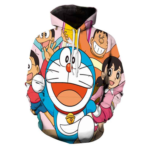 Image of Doraemon 3D Printed Hoodies - Anime Casual Hooded Pullovers