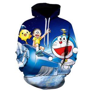 Anime 3D Printed Doraemon Hoodies - Casual Hooded Streetwear