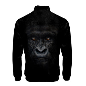 Fashionable Black 3D Print Orangutan Zip Up Stand Collar Hooded Coat