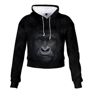 Fashionable Unisex Short Black 3D Print Orangutan Pullover Hoodies