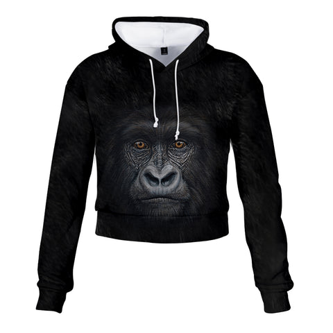 Image of Fashionable Unisex Short Black 3D Print Orangutan Pullover Hoodies