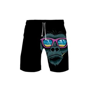 Men‘s Fashionable Black 3D Print Cartoon Orangutan Shorts