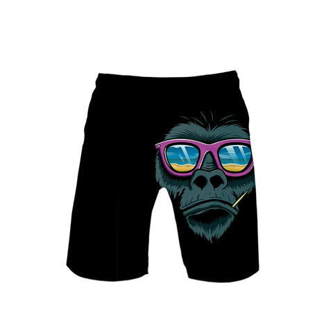Image of Men‘s Fashionable Black 3D Print Cartoon Orangutan Shorts