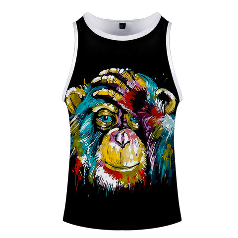 Image of Men‘s Fashionable Black 3D Print Cartoon Orangutan Vest