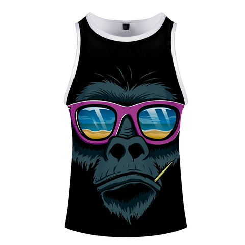 Image of Men‘s Fashionable Black 3D Print Cartoon Orangutan Vest