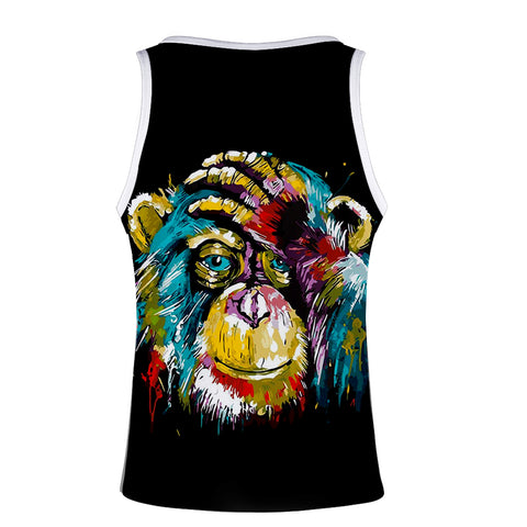 Image of Men‘s Fashionable Black 3D Print Cartoon Orangutan Vest