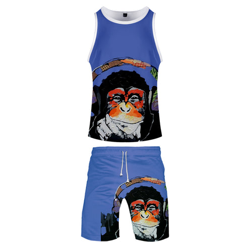 Image of Men's Colorful 3D Print Cartoon Orangutan Vest and Shorts Two-piece Set